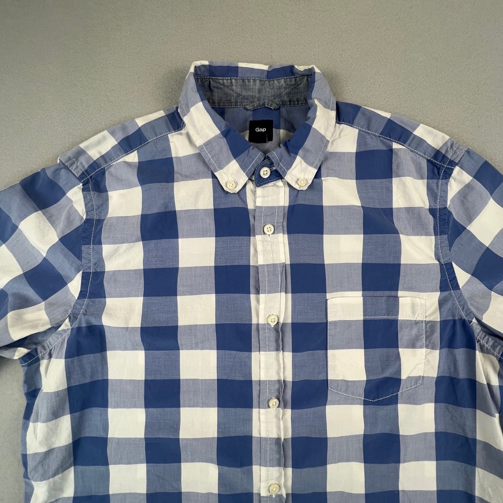 Gap Button Down Shirt Mens Large Blue Buffalo Check Plaid Cotton Casual Classic - Picture 4 of 12